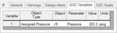 The GSC Variables tab of the Output window.